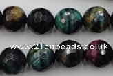 CTE585 15.5 inches 14mm faceted round colorful tiger eye beads