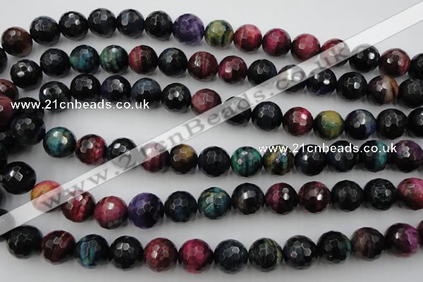 CTE585 15.5 inches 14mm faceted round colorful tiger eye beads