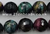 CTE586 15.5 inches 16mm faceted round colorful tiger eye beads