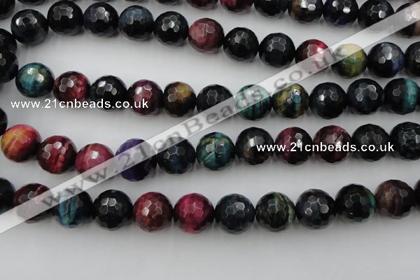 CTE587 15.5 inches 18mm faceted round colorful tiger eye beads