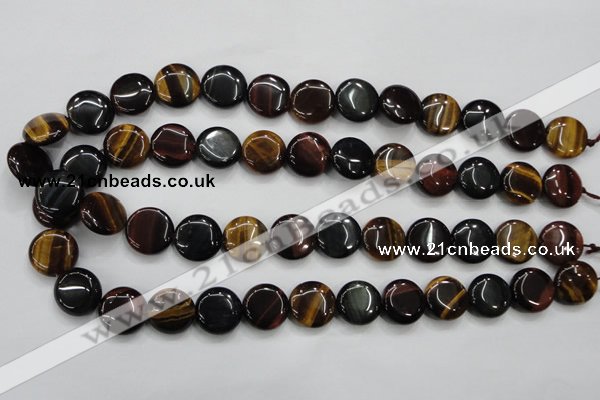 CTE62 15.5 inches 14mm flat round mixed tiger eye gemstone beads