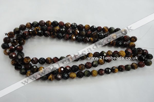 CTE713 15.5 inches 10mm faceted round mixed color tiger eye beads