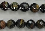 CTE724 15.5 inches 12mm faceted round yellow & blue tiger eye beads