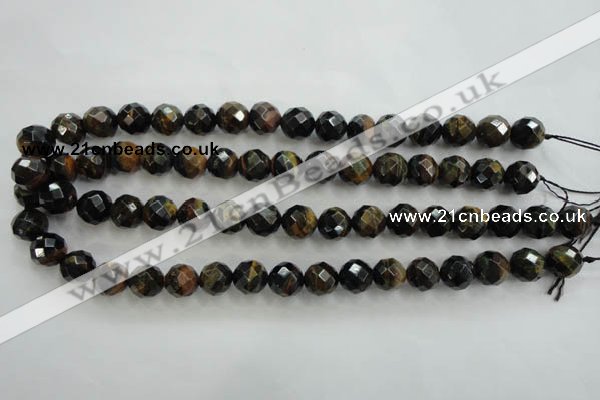 CTE724 15.5 inches 12mm faceted round yellow & blue tiger eye beads