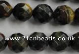 CTE725 15.5 inches 14mm faceted round yellow & blue tiger eye beads