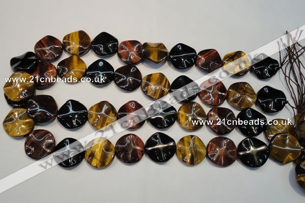 CTE806 15.5 inches 20mm wavy coin colorful tiger eye beads