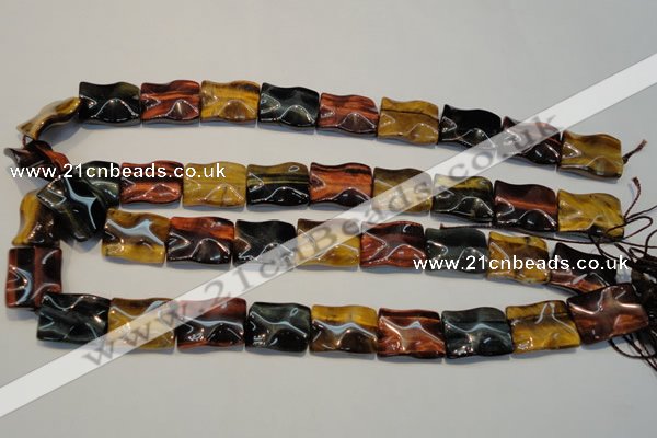 CTE810 15.5 inches 15*20mm wavy rectangle colorful tiger eye beads