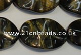 CTE820 15.5 inches 20*30mm wavy oval blue tiger eye beads