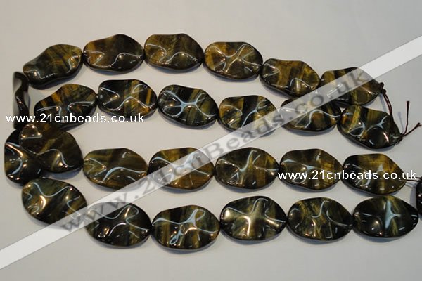 CTE820 15.5 inches 20*30mm wavy oval blue tiger eye beads