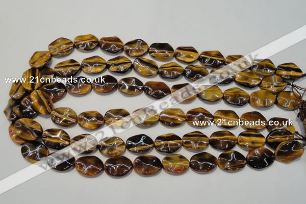 CTE830 15.5 inches 13*18mm wavy oval yellow tiger eye beads