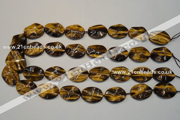 CTE832 15.5 inches 18*25mm wavy oval yellow tiger eye beads