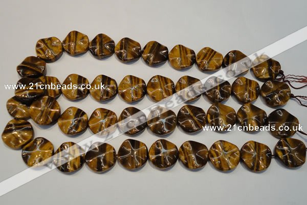 CTE836 15.5 inches 20mm wavy coin yellow tiger eye beads