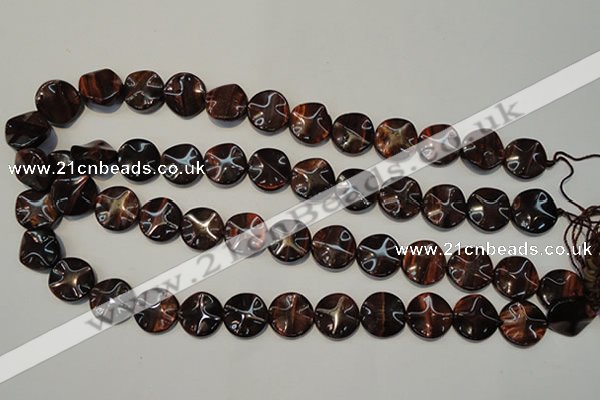 CTE852 15.5 inches 16mm wavy coin red tiger eye beads