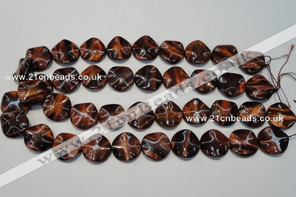 CTE854 15.5 inches 20mm wavy coin red tiger eye beads