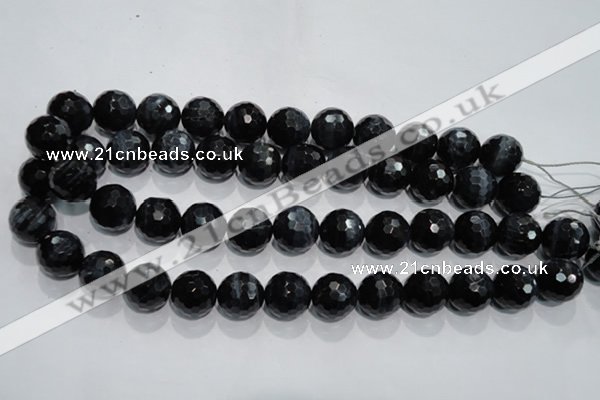 CTE925 15.5 inches 14mm faceted round silver tiger eye beads