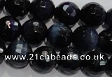 CTE935 15.5 inches 14mm faceted round dyed blue tiger eye beads