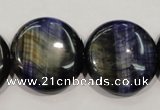 CTE965 15.5 inches 25mm flat round dyed blue tiger eye beads