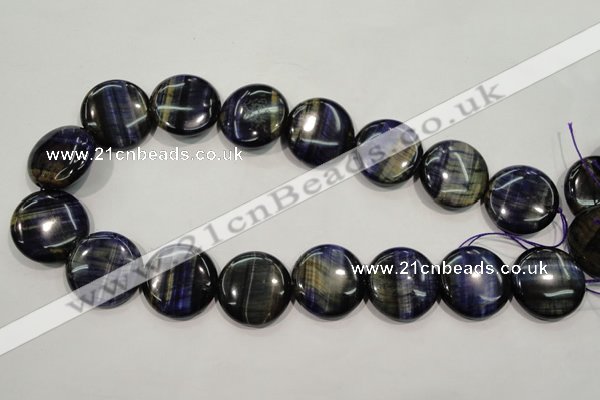 CTE965 15.5 inches 25mm flat round dyed blue tiger eye beads