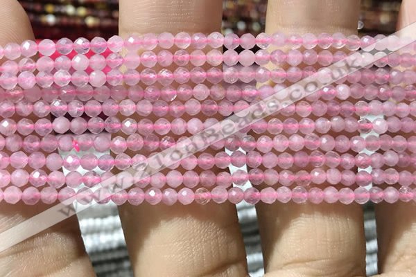 CTG1016 15.5 inches 2mm faceted round tiny rose quartz beads