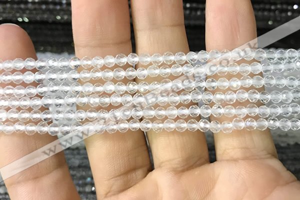 CTG1123 15.5 inches 3mm faceted round tiny white crystal beads