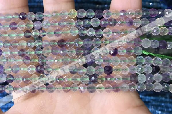 CTG1540 15.5 inches 4mm faceted round fluorite beads wholesale