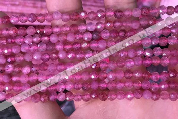 CTG1542 15.5 inches 4mm faceted round strawberry quartz beads