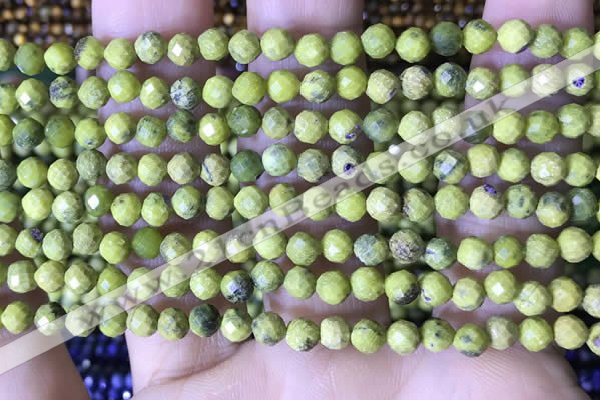 CTG1557 15.5 inches 4mm faceted round yellow pine turquoise beads