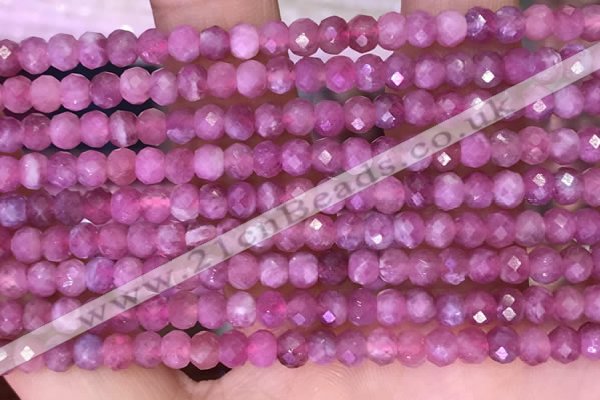 CTG1643 15.5 inches 3.5*5mm faceted rondelle tiny pink tourmaline beads