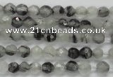 CTG208 15.5 inches 4mm faceted round tiny black rutilated quartz beads