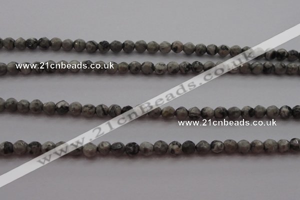 CTG215 15.5 inches 3mm faceted round tiny grey picture jasper beads