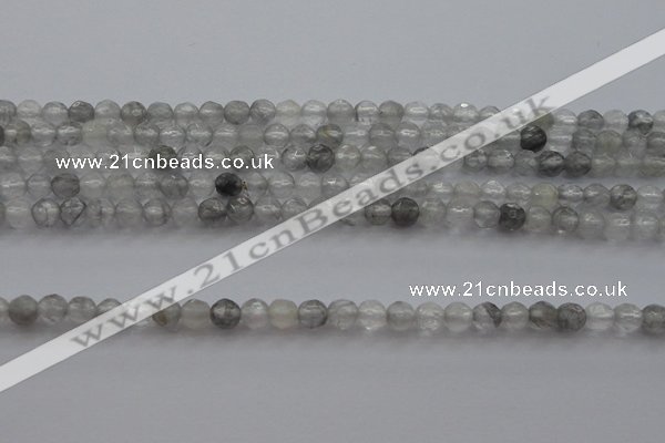 CTG220 15.5 inches 3mm faceted round tiny cloudy quartz beads