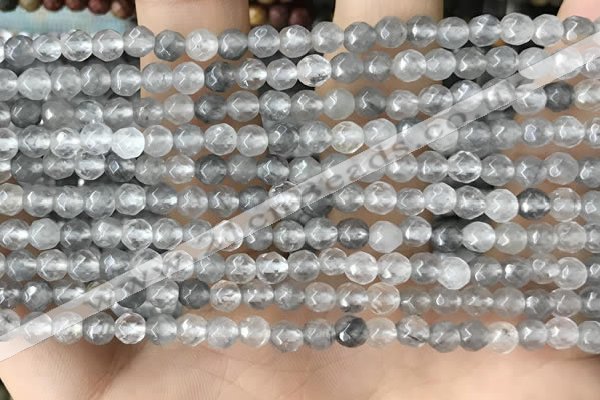 CTG2505 15.5 inches 4mm faceted round cloudy quartz beads