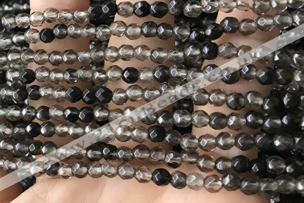 CTG2506 15.5 inches 4mm faceted round smoky quartz beads