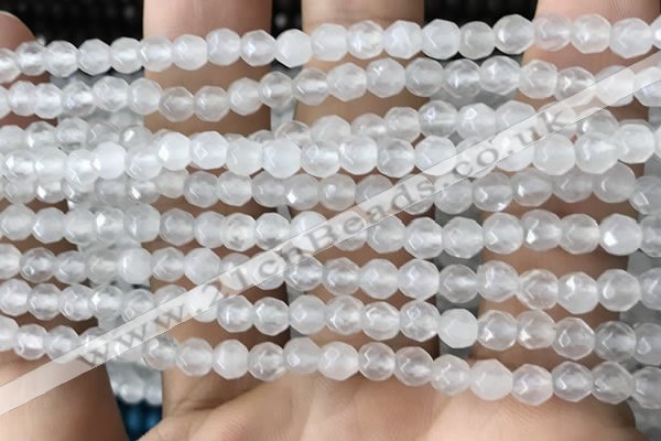 CTG2515 15.5 inches 4mm faceted round white jade beads wholesale