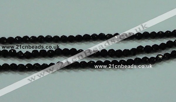 CTG30 15.5 inches 3mm faceted round black agate beads wholesale