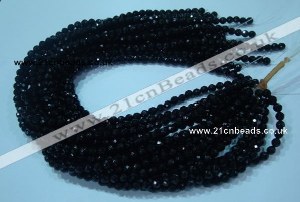 CTG32 15.5 inches 6mm faceted round black agate beads wholesale