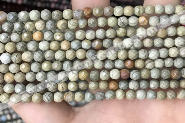 CTG3547 15.5 inches 4mm faceted round silver leaf jasper beads