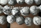 CTG3559 15.5 inches 4mm faceted round grey picture jasper beads