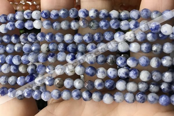 CTG3572 15.5 inches 4mm faceted round blue spot stone beads