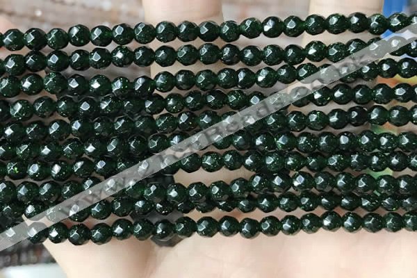 CTG3591 15.5 inches 4mm faceted round green goldstone beads