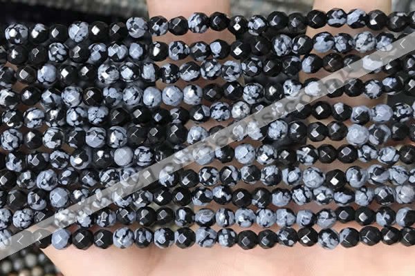 CTG3595 15.5 inches 4mm faceted round snowflake obsidian beads