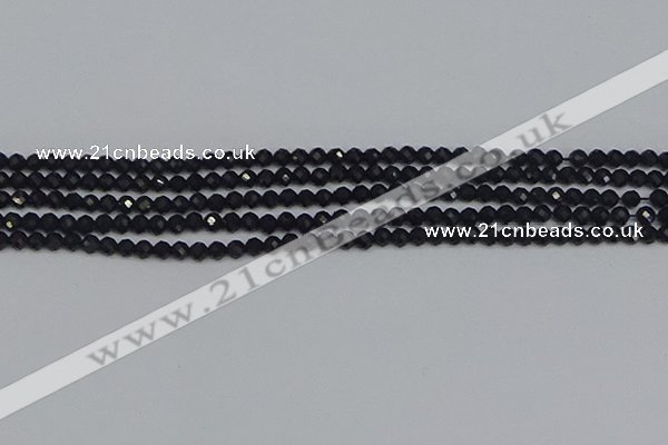 CTG644 15.5 inches 3mm faceted round black tourmaline beads