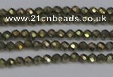 CTG645 15.5 inches 2mm faceted round golden pyrite beads