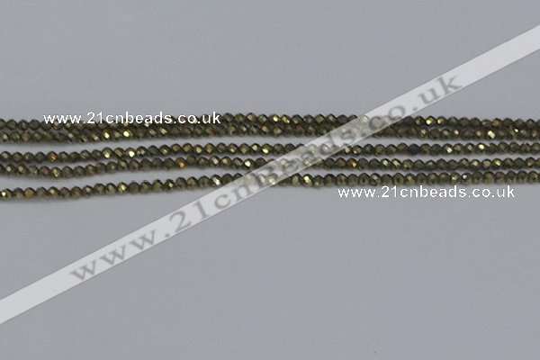 CTG645 15.5 inches 2mm faceted round golden pyrite beads