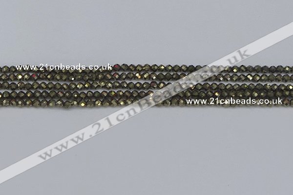 CTG646 15.5 inches 3mm faceted round golden pyrite beads