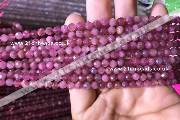 CTG708 15.5 inches 5mm faceted round tiny pink tourmaline beads