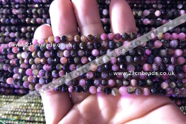 CTG726 15.5 inches 4mm faceted round tiny tourmaline beads