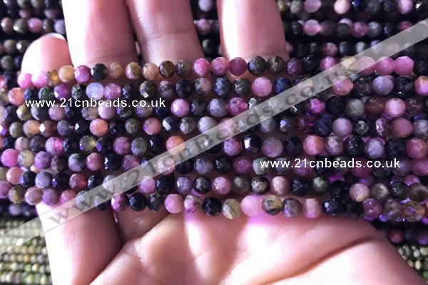 CTG727 15.5 inches 5mm faceted round tiny tourmaline beads