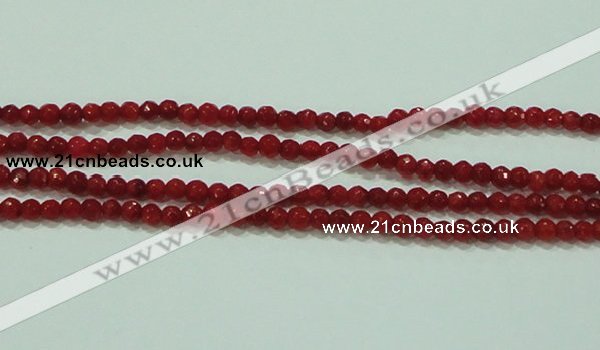 CTG81 15.5 inches 2mm faceted round tiny red coral beads wholesale