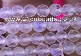 CTG835 15.5 inches 4mm faceted round tiny white moonstone beads